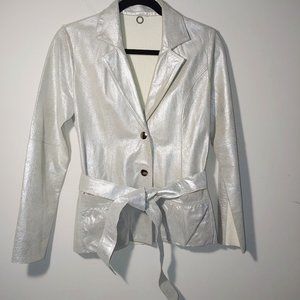 One Girl Who Genuine Leather & Sweater Knit 3 Snap Buttons Blazer Size S Silver